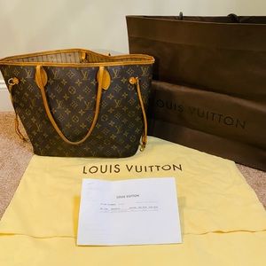 Authentic LV Neverfull MM with receipt, dust bag, and shopping bag